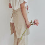 Natural Linen Half Apron with Pockets – Cream Waist Tie Apron
