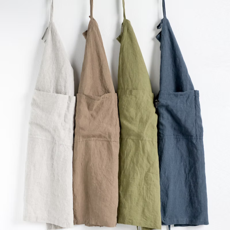 Natural Linen Apron – Adjustable Neck Strap & Waist Ties, 7 Colours