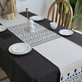 Black & White Boho Geometric Table Runner – Moroccan Style Cotton Blend