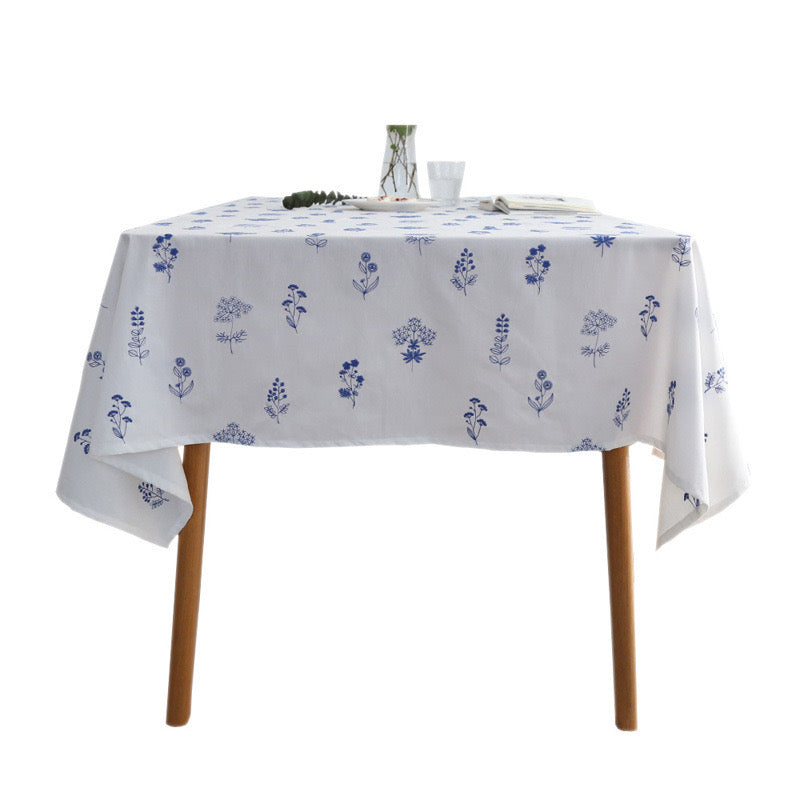 Blue Floral Embroidered Cotton Tablecloth – Blue Blossom Collection