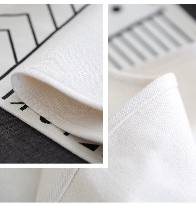 Black & White Boho Geometric Table Runner – Moroccan Style Cotton Blend